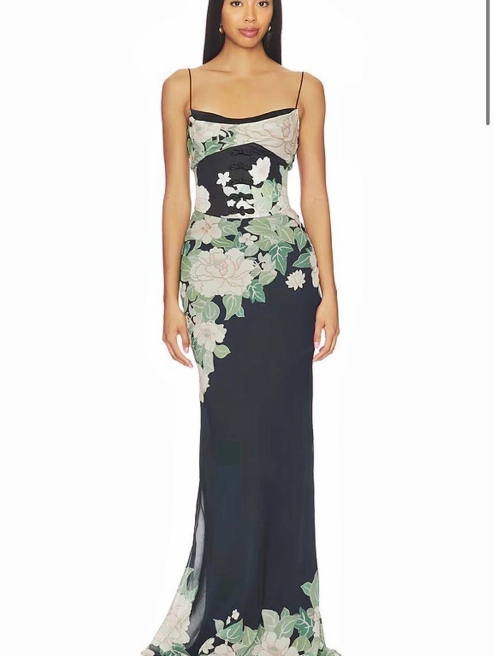 SAU LEE Esme Black Floral Maxi Dress